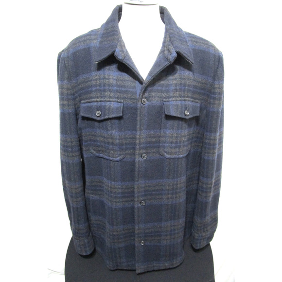 Banana Republic Blue & Gray Plaid Wool Blend Shirt Jacket Shacket Men 2XLT - Picture 1 of 9